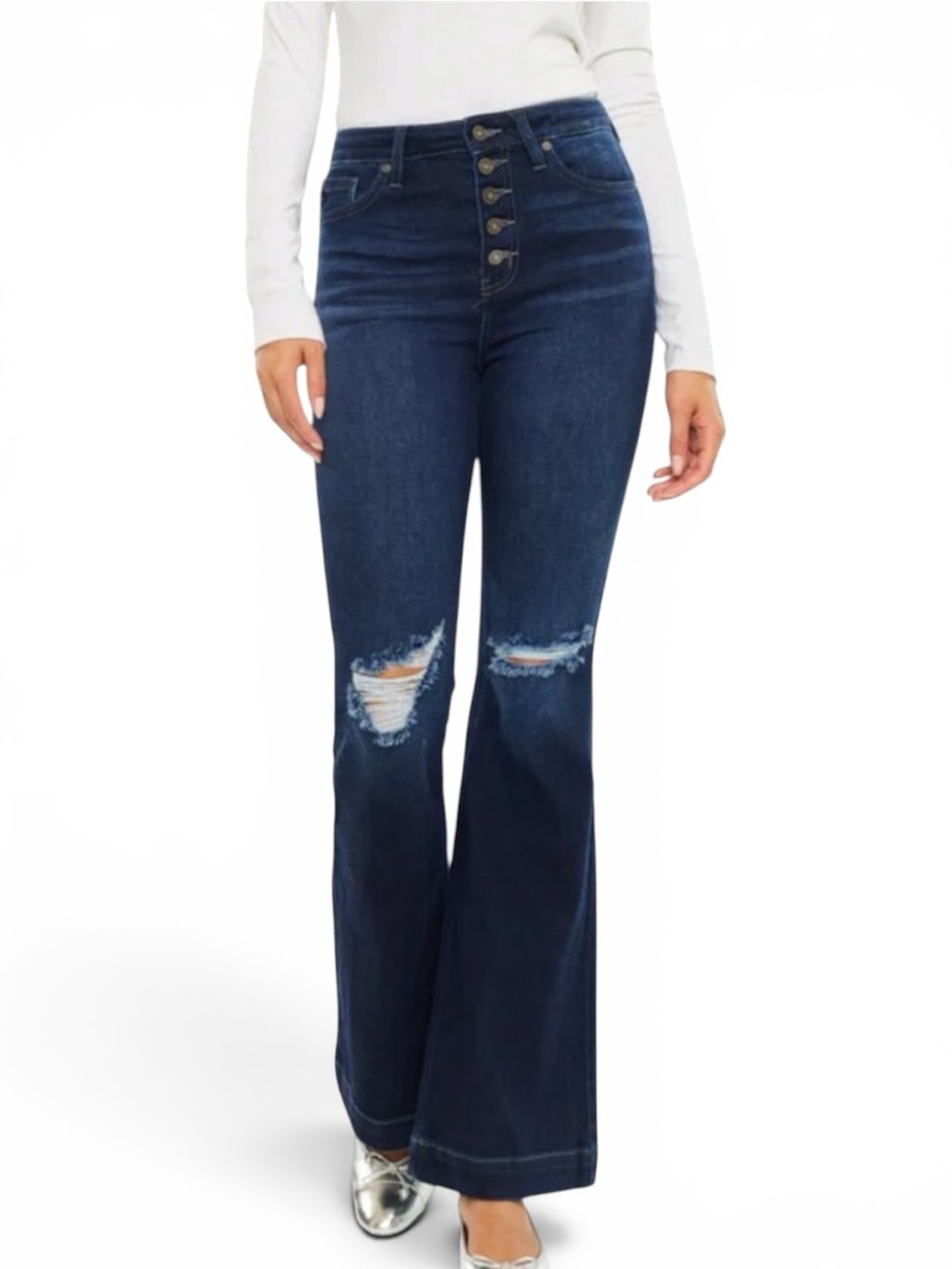 Kancan Dixie Ultra High Rise Flare Button Fly Jeans Size 7 27 Petite